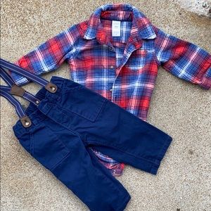3️⃣ for $21 Carter’s 9 M Flannel & Suspender Set